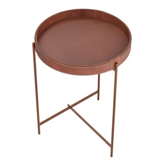 Mesa Lateral Redonda Couro Sintético 47x47x65 Decor Patrimar Marrom