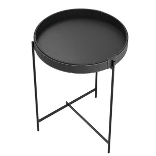 Mesa Lateral Redonda Couro Sintético 47x47x65 Decor Patrimar Preto