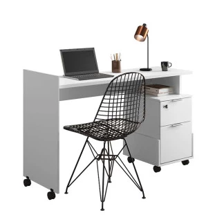 Mesa Para Escritório Estudos 2 Gavetas 138cm Alessa M1 Lukaliam Branco