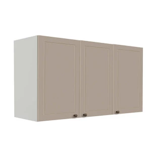 Módulo Armário Aéreo 68x120x56cm 3 Portas 100% MDF Cozinha Provence Robel Branco/Fendi Matte