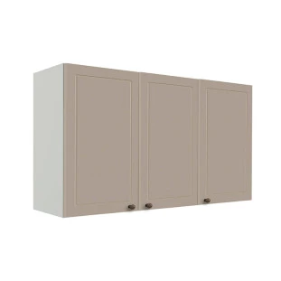 Módulo Armário Aéreo 68x120x34cm 3 Portas 100% MDF Cozinha Provence Robel Branco/Fendi Matte