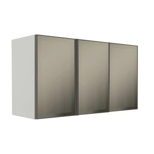 Módulo Armário Aéreo 68x120x56cm 3 Portas Vidro Reflecta Cozinha Modulada Robel Branco