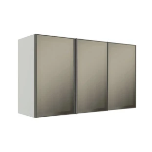 Módulo Armário Aéreo 68x120x34cm 3 Portas Vidro Reflecta Cozinha Modulada Robel Branco