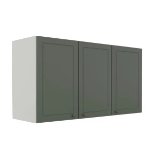 Módulo Armário Aéreo 68x120x56cm 3 Portas 100% MDF Cozinha Provence Robel Branco/Sálvia Matte