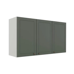 Módulo Armário Aéreo 68x120x34cm 3 Portas 100% MDF Cozinha Provence Robel Branco/Salvia Matte