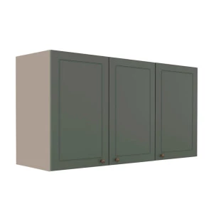 Módulo Armário Aéreo 68x120x56cm 3 Portas 100% MDF Cozinha Provence Robel Fendi/Sálvia Matte
