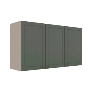 Módulo Armário Aéreo 68x120x34cm 3 Portas 100% MDF Cozinha Provence Robel Fendi/Salvia Matte