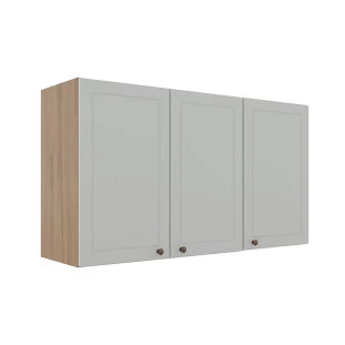 Módulo Armário Aéreo 68x120x34cm 3 Portas 100% MDF Cozinha Provence Robel Hanover/Branco Matte