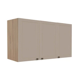 Módulo Armário Aéreo 68x120x56cm 3 Portas 100% MDF Cozinha Provence Robel Hanover/Fendi Matte