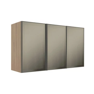 Módulo Armário Aéreo 68x120x34cm 3 Portas Vidro Reflecta Cozinha Modulada Robel Hanover