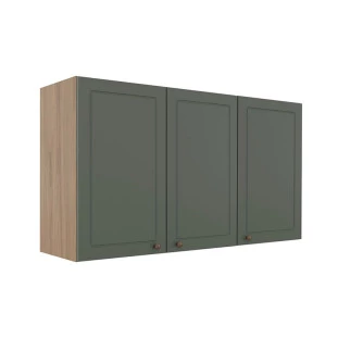 Módulo Armário Aéreo 68x120x34cm 3 Portas 100% MDF Cozinha Provence Robel Hanover/Salvia Matte