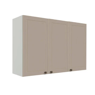 Módulo Armário Aéreo 88x120x34cm 3 Portas 100% MDF Cozinha Provence Robel Branco/Fendi Matte