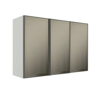 Módulo Armário Aéreo 88x120x34cm 3 Portas Vidro Reflecta Cozinha Modulada Robel Branco
