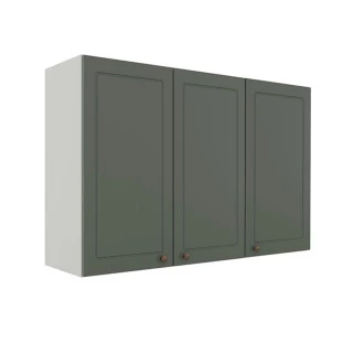 Módulo Armário Aéreo 88x120x34cm 3 Portas 100% MDF Cozinha Provence Robel Branco/Salvia Matte