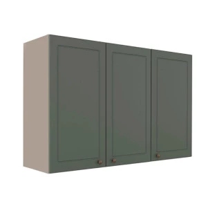 Módulo Armário Aéreo 88x120x34cm 3 Portas 100% MDF Cozinha Provence Robel Fendi/Salvia Matte