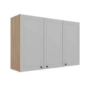 Módulo Armário Aéreo 88x120x34cm 3 Portas 100% MDF Cozinha Provence Robel Hanover/Branco Matte