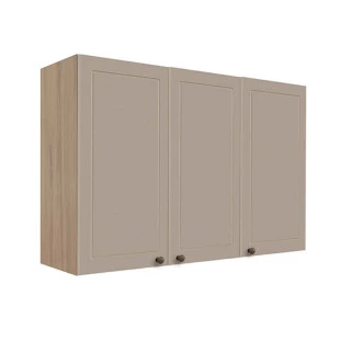 Módulo Armário Aéreo 88x120x34cm 3 Portas 100% MDF Cozinha Provence Robel Hanover/Fendi Matte