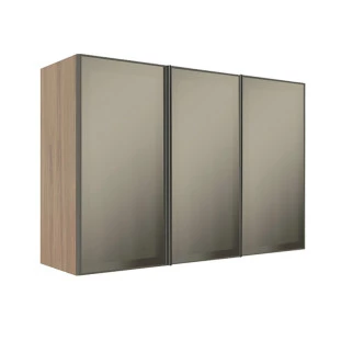 Módulo Armário Aéreo 88x120x34cm 3 Portas Vidro Reflecta Cozinha Modulada Robel Hanover