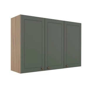 Módulo Armário Aéreo 88x120x34cm 3 Portas 100% MDF Cozinha Provence Robel Hanover/Salvia Matte
