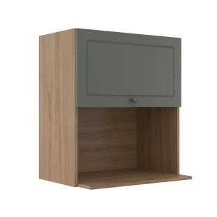 Módulo Armário Aéreo Nicho Micro-Ondas 68x60x43cm 100% MDF Cozinha Provence Robel Hanover/Salvia Matte
