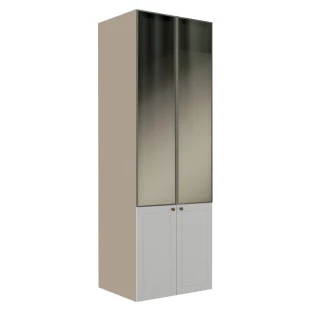 Módulo Paneleiro 208x70x56cm 4P Com Vidro Reflecta Cozinha Provence Robel Fendi/Branco Matte