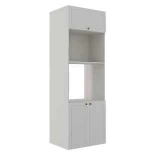 Módulo Torre Quente 208x70x56cm Micro-Ondas Forno 100% MDF Cozinha Provence Robel Branco/Branco Matte