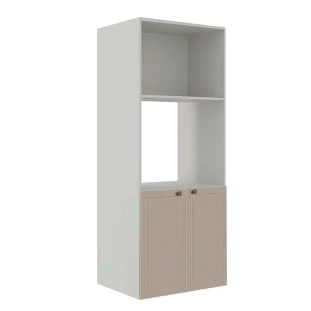 Módulo Torre Quente 172x70x56cm Micro-Ondas Forno 100% MDF Cozinha Provence Robel Branco/Fendi Matte
