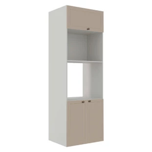 Módulo Torre Quente 208x70x56cm Micro-Ondas Forno 100% MDF Cozinha Provence Robel Branco/Fendi Matte