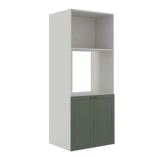 Módulo Torre Quente 172x70x56cm Micro-Ondas Forno 100% MDF Cozinha Provence Robel Branco/Salvia Matte