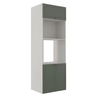Módulo Torre Quente 208x70x56cm Micro-Ondas Forno 100% MDF Cozinha Provence Robel Branco/Salvia Matte