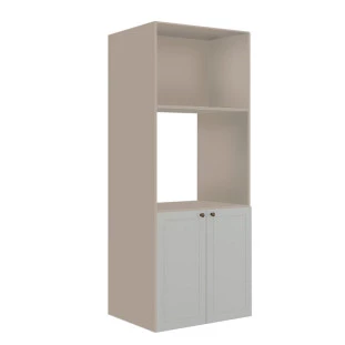 Módulo Torre Quente 172x70x56cm Micro-Ondas Forno 100% MDF Cozinha Provence Robel Fendi/Branco Matte