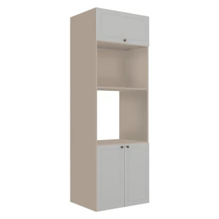 Módulo Torre Quente 208x70x56cm Micro-Ondas Forno 100% MDF Cozinha Provence Robel Fendi/Branco Matte