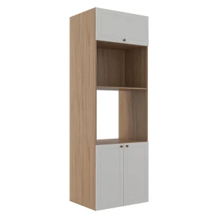 Módulo Torre Quente 208x70x56cm Micro-Ondas Forno 100% MDF Cozinha Provence Robel Hanover/Branco Matte