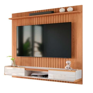 Painel Ripado Suspenso Para TV 70 Polegadas 186cm Atlas Lukaliam Jequitiba/Off White