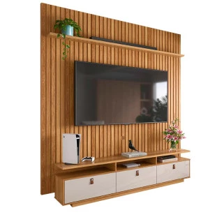 Rack Marrocos 207 com Painel Ripado Bali 240 TV 75 Polegadas Lukaliam Freijo/Off White