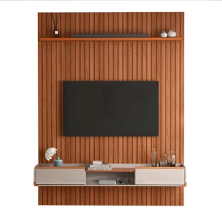 Painel Frisado 191x250cm Oslo Para TV 75 Bancada Atlas Lukaliam Jequitiba/Off White