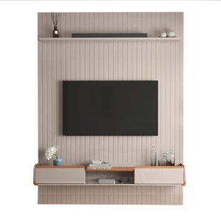 Painel Frisado 191x250cm Oslo Para TV 75 Bancada Atlas Lukaliam Off White/Jequitiba