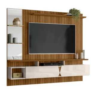 Painel Para TV 55 Polegadas Intense 1.8 Lukaliam Freijo Ripado 3D/Off White Perolizado