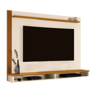 Painel Para TV Ripado 55 Polegadas 140cm Ciccare EAX Móveis Off White/Cedro