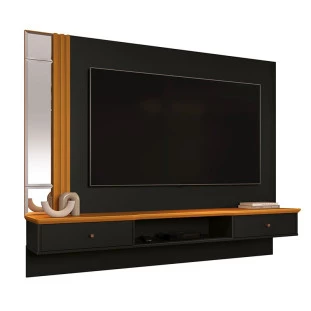 Painel Para TV 55 Pol 1.6 Com Espelho Look EAX Móveis Preto/Cedro