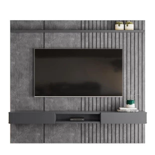 Painel Ripado 225cm Para TV 75 Polegadas Bless 2.3 Lukaliam Cimento Queimado