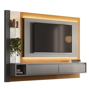 Painel Para TV 55 Polegadas Com LED 2.1 Moroni EAX Móveis Tauari/Cinza