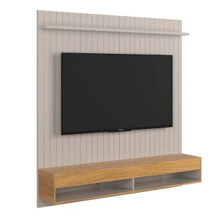 Painel Ripado Para TV 65 Polegadas 160cm Detroit Lukaliam Off White/Freijo