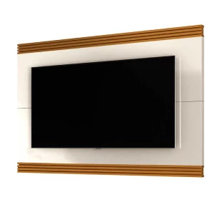 Painel Para TV 75 Polegadas Ripado 180cm Brunt EAX Móveis Off White/Cedro