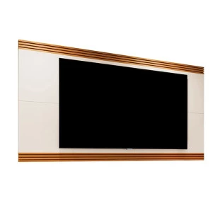 Painel Para TV 75 Polegadas Ripado 220cm Brunt EAX Móveis Off White/Cedro