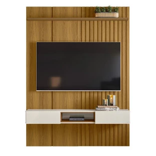 Painel Ripado 153cm Para TV 65 Polegadas Bless 1.6 Lukaliam Freijo/Off White