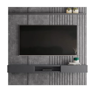 Painel Ripado 190cm Para TV 75 Polegadas Bless 1.9 Lukaliam Cimento Queimado