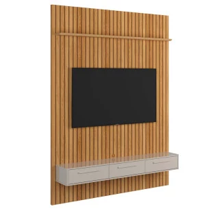 Painel Ripado Oslo Para TV 75 Polegadas 191cm x 250cm Bancada Bali 1.9 Lukaliam Freijo/Off White