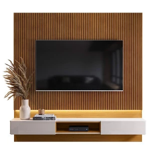 Painel Para TV 70 Polegadas 180cm Com LED Paris Lukaliam Tauari Ripado 3D/Off White Perolizado