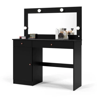 Penteadeira Camarim 120cm Espelho 4 Gavetas 1 Porta Diamante Patrimar Preto